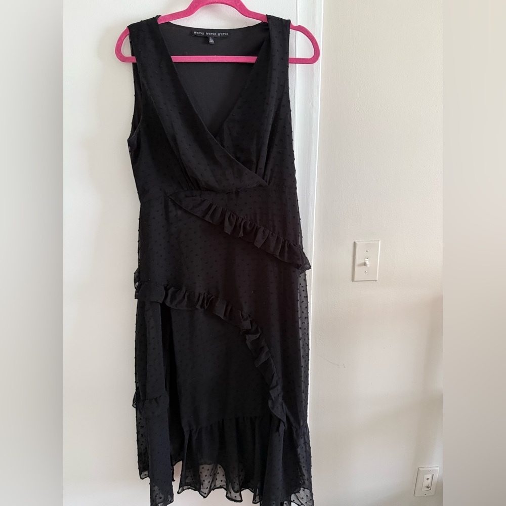 Elegant Black Ruffled Women's Dress with a slit
